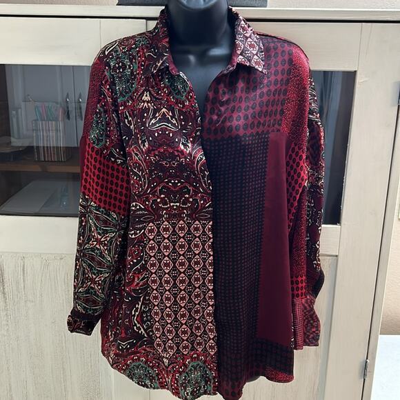 Zara Multi-Pattern Button-Down Blouse - Picture 2 of 4